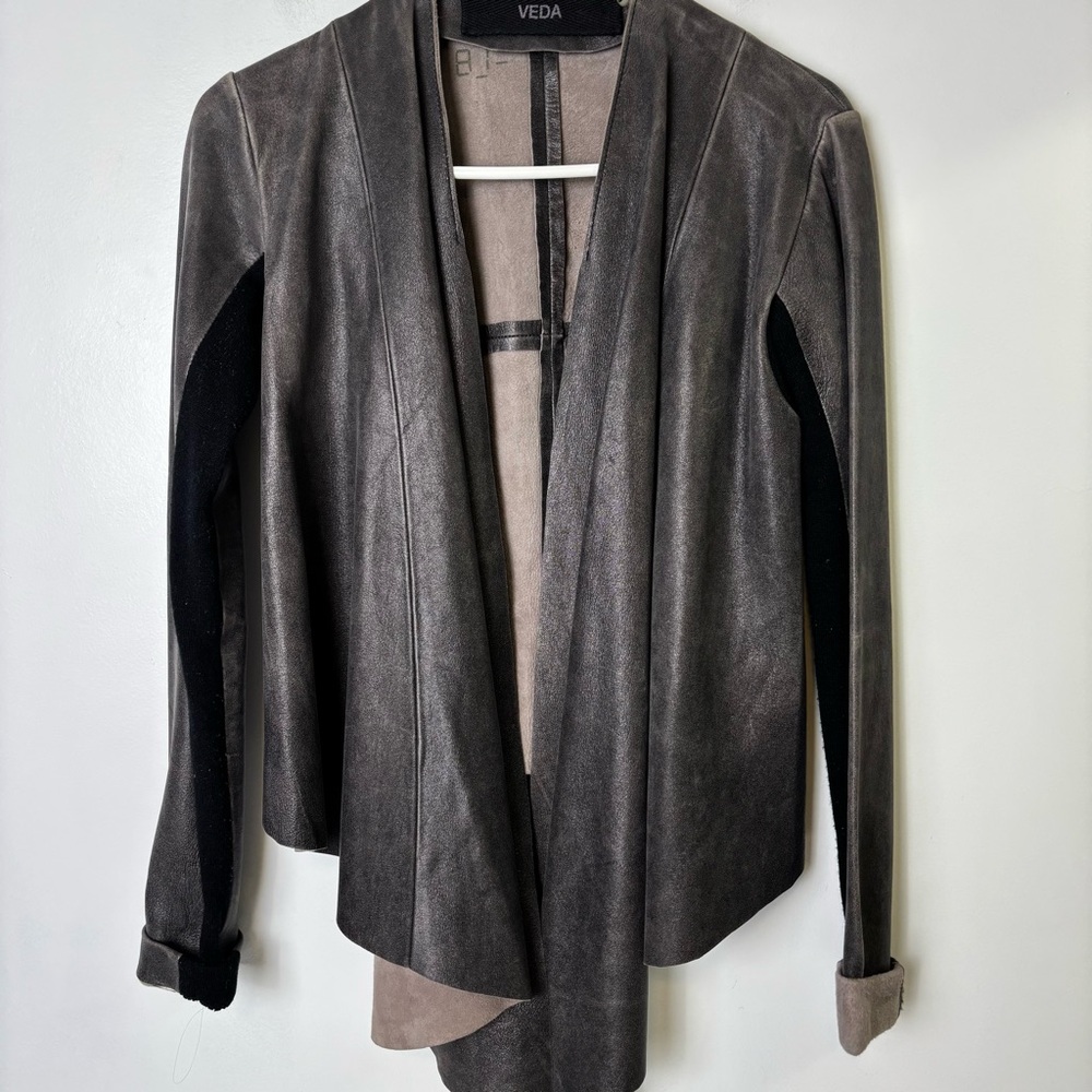 VEDA Drape Front Leather Jacket